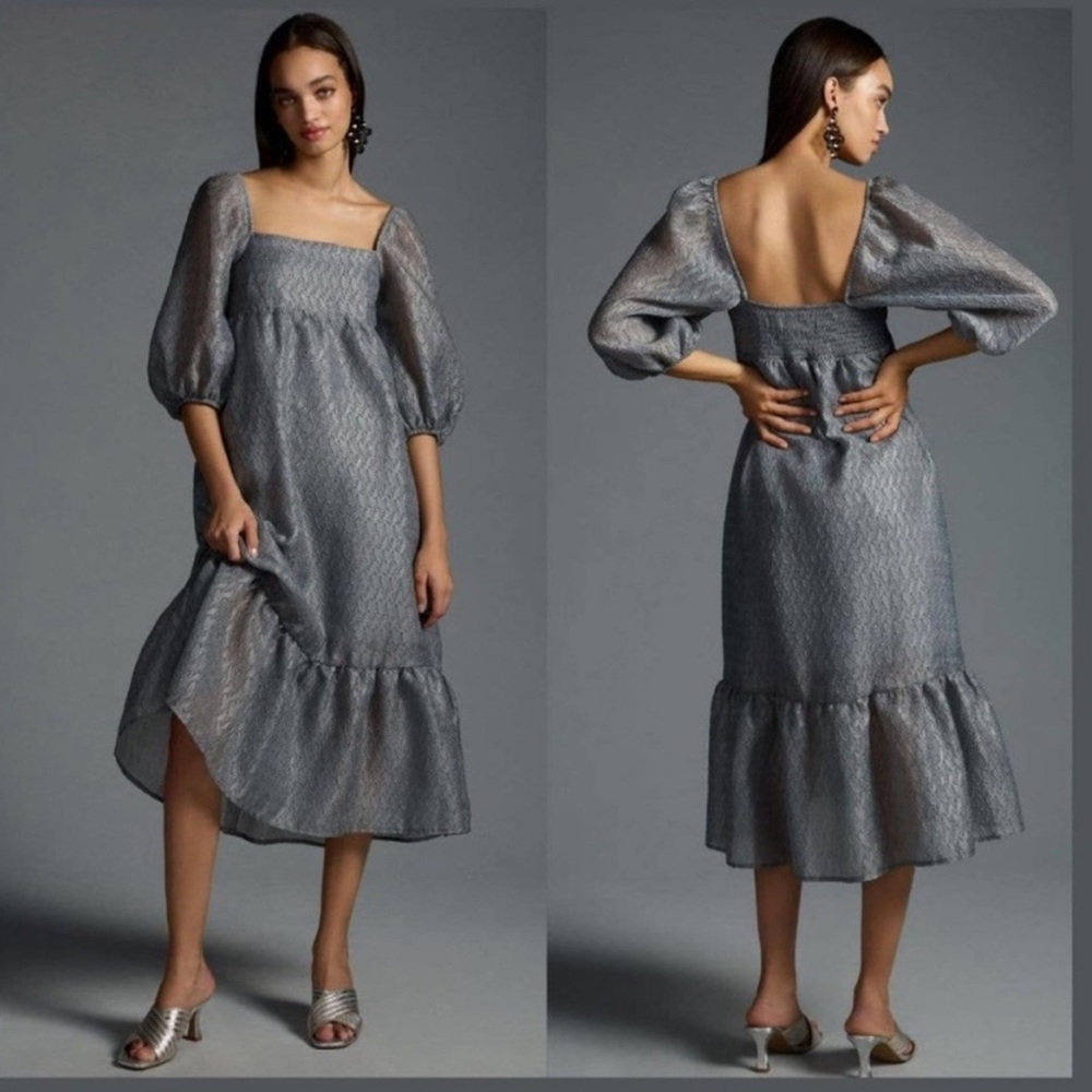 Anthropologie Silver Shimmer Midi Dress